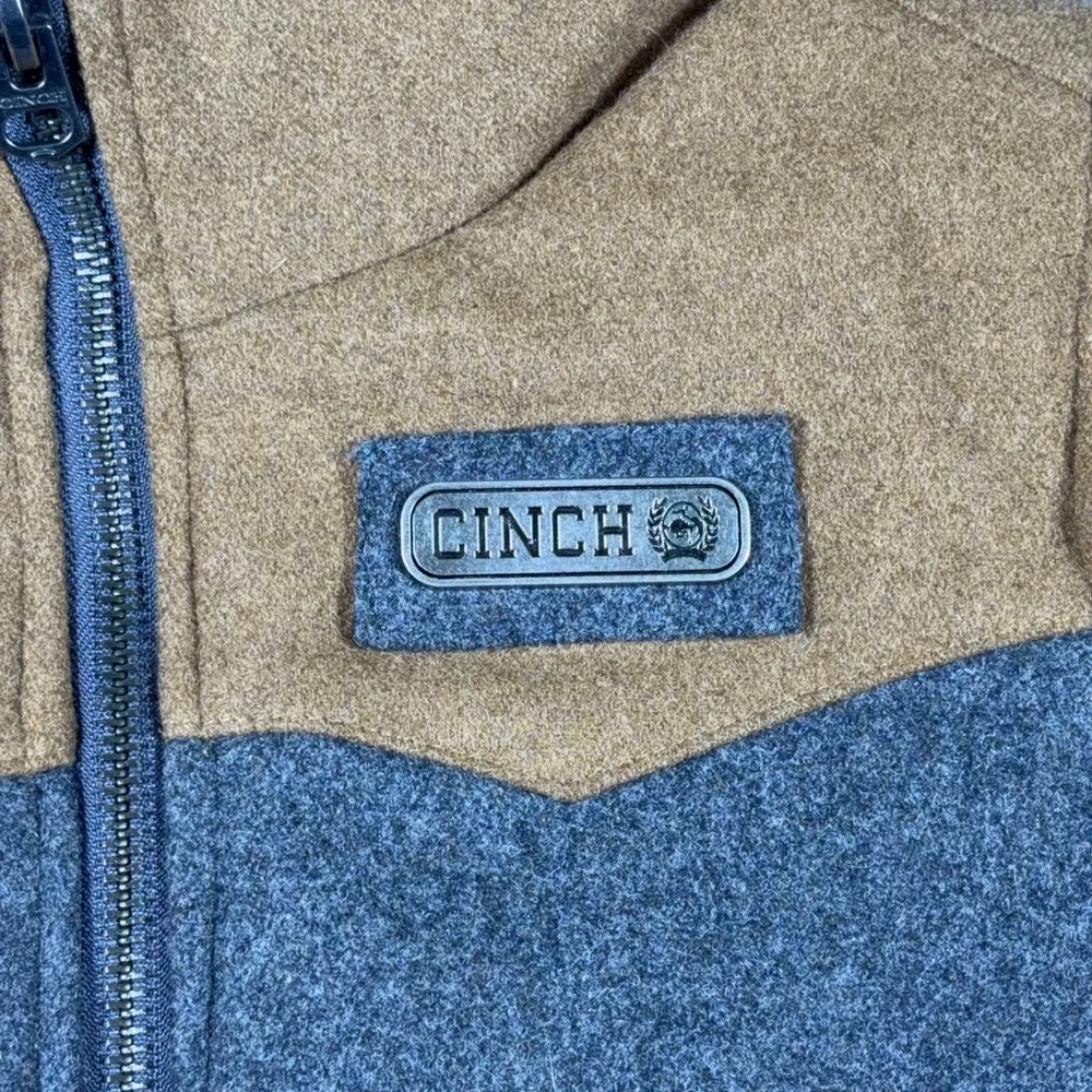 Cinch Wool Blend Western Vest Gray Tan Youth Large Full Zip Outerwear